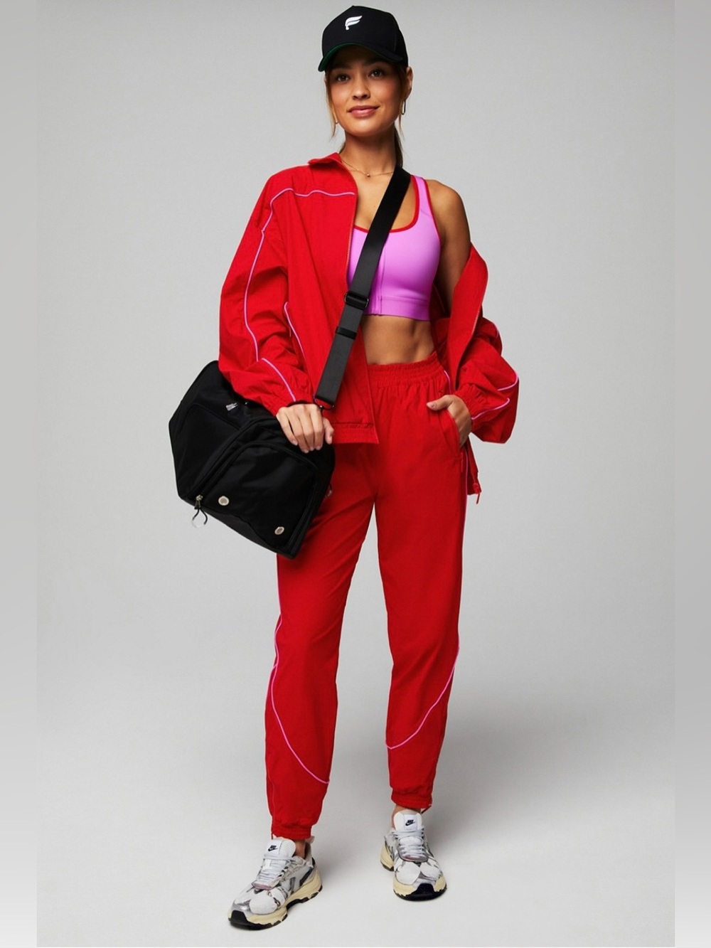 Fabletics Relay Track Jacket & Pants Set Red Pink M